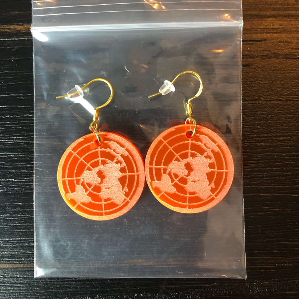 Flat Earth Acrylic Earrings -Orange